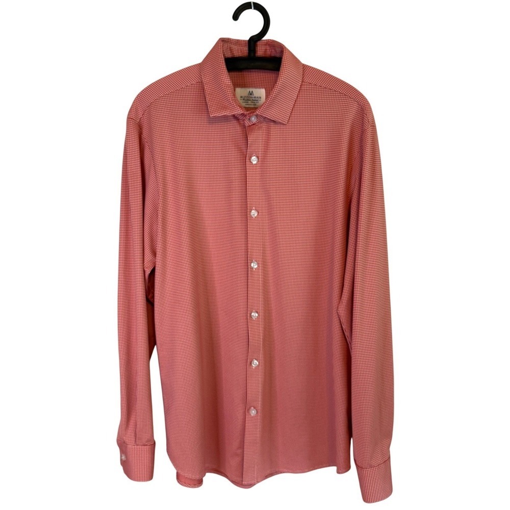Mizzen+Main Mens Trim Fit Gingham Dress Shirt Size L Stretch Non-Ironing Preppy